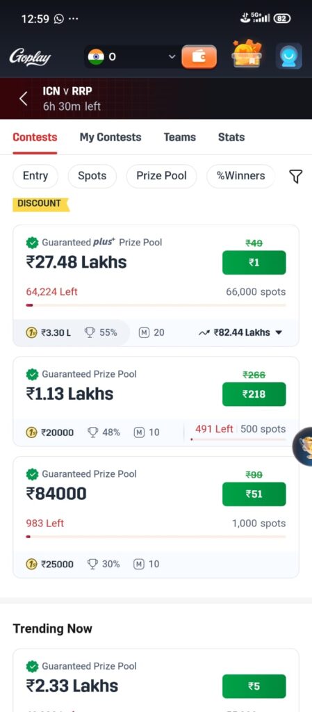 GoPlay gaming app interface with exciting online games and rewards